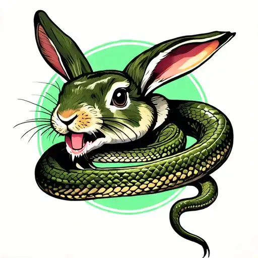 Rabbit biting a snake tattoo design idea