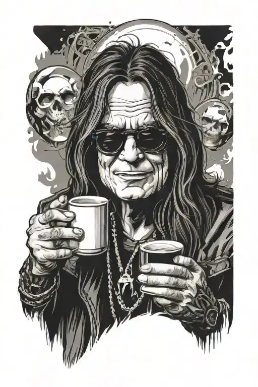 ozzy osbourne with glasses drinking coffee not scary tattoo design idea