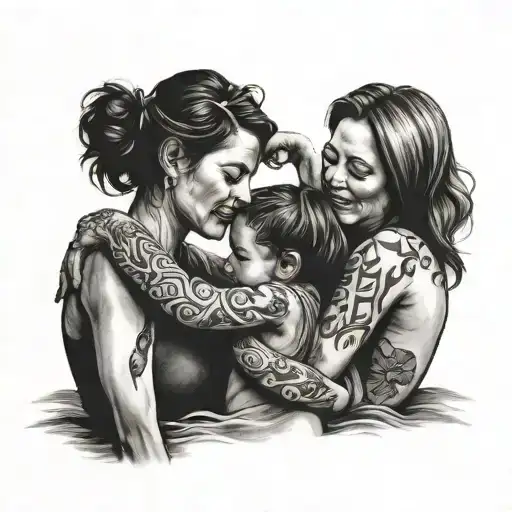 mother and 2 daughter  matching   tattoo design idea