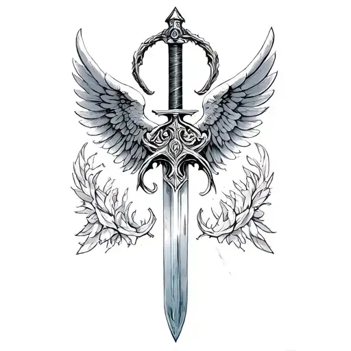 st michael sword one angel wing tattoo design idea