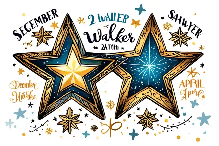 stars representing 2 grandchildren the names are Sawyer and Walker born in December and April tattoo design idea
