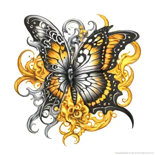 butterfly with tattoo wings on fire and evil tattoo design idea