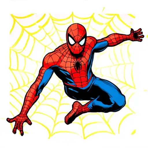 Spiderman swinging through nyc with a spider web background along with comic book panels tattoo design idea