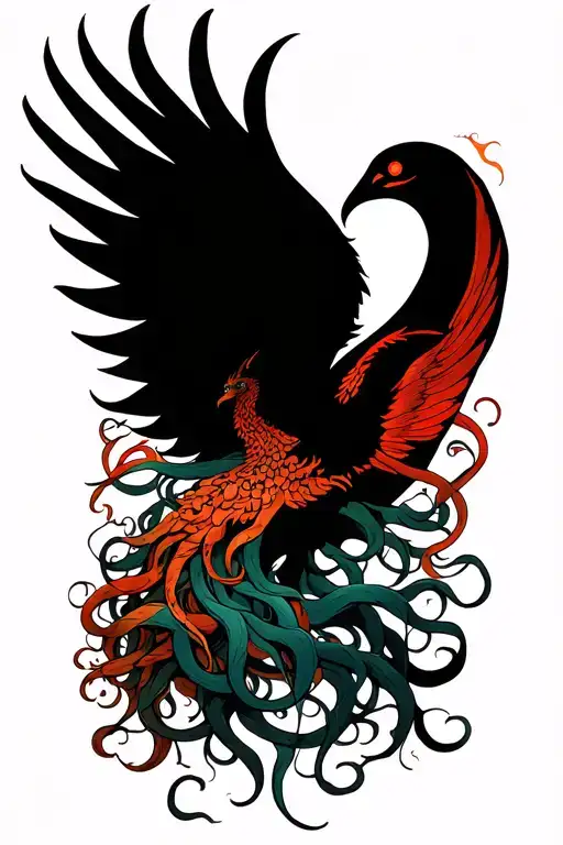 medusa, phoenix, semicolon incorporated tattoo design idea