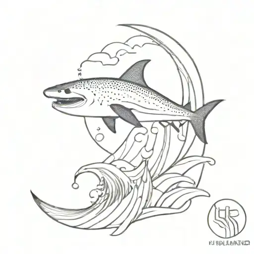 Japanese fan with whale shark and waves tattoo design idea