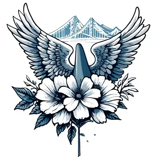 blue angel jet, Februarys flower, lookout mountain, and Chesapeake bay bridge tattoo design idea