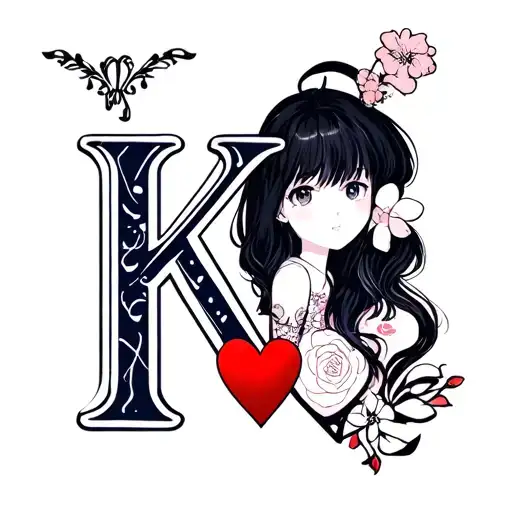 k and c with heart shape tattoo design idea