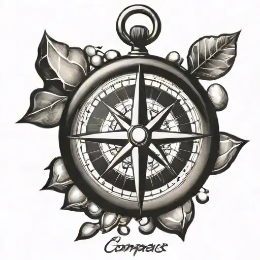 compass with pebbles runes engraved tattoo design idea