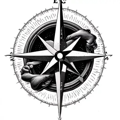 subwoofer is the body of a beatle, compass rose intertwined, normal beatles head aurora soundwaves tattoo design idea