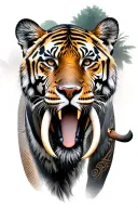 tiger head with 2 elephants and African theme tattoo design idea