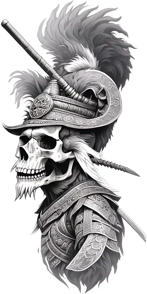 Skull Lion And Samurai warrior tattoo design idea