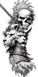 Skull Lion And Samurai warrior tattoo design idea
