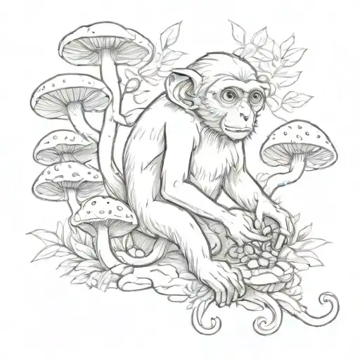 monkey eating mushrooms growing tattoo design idea