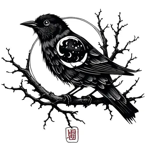 Tattoo Dark Blackwork: 1. Urutau (Bird) 2. Increasing moon to the background 3. Dry twisted branches 4. Holler 5. tattoo design idea
