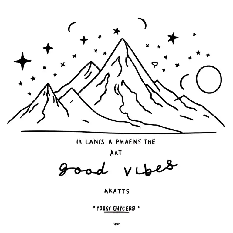 spine line mountains stars moons planets good vibes lyrics tattoo design idea