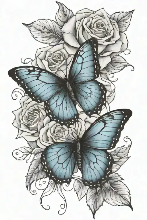 blue morpho butterfly rose tattoo design idea