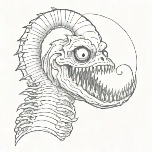 beetlejuice head on sandworm body shaped like tattoo design idea