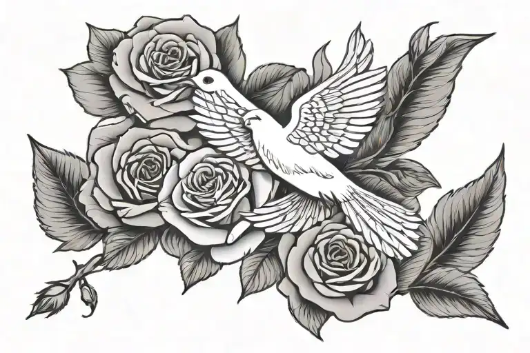 roses and dove and bullet   tattoo design idea