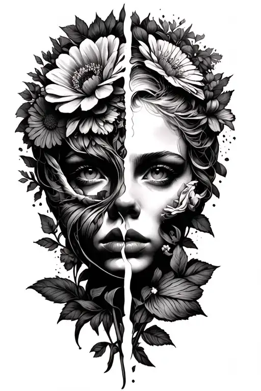 opens mind/split mind perspective  stay humble no faces no flowers tattoo design idea