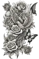 Phoenix with butterflies and roses  tattoo design idea