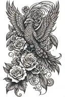 Phoenix with butterflies and roses  tattoo design idea