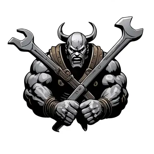 juggernaut with wrenches in hands tattoo design idea
