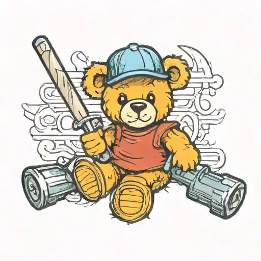 teddy bear carpenter holding a hammer  tattoo design idea