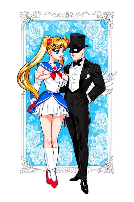 sailor moon and tuxedo mask tattoo design idea