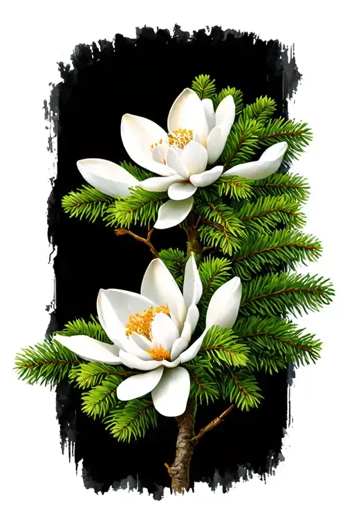 Douglas fir, magnolia, Douglas fir trees tattoo design idea