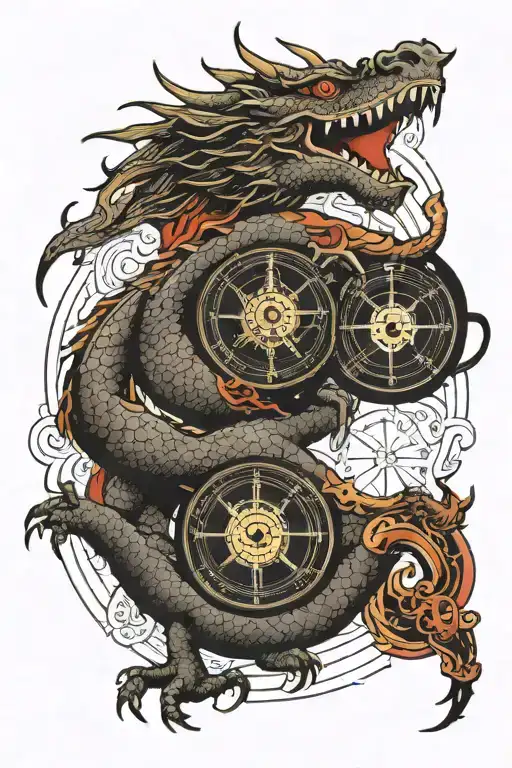 dragon with compass tattoo design idea