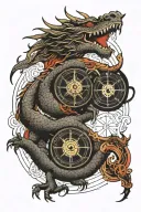 dragon with compass tattoo design idea