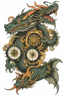 dragon with compass tattoo design idea