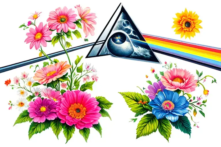 pink floyd including dark side of the moon, the wall:pink floyd movie, and flowers  tattoo design idea