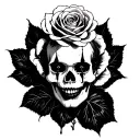 rose with a skull inside it, gothic clown woman tattoo design idea