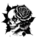 rose with a skull inside it, gothic clown woman tattoo design idea