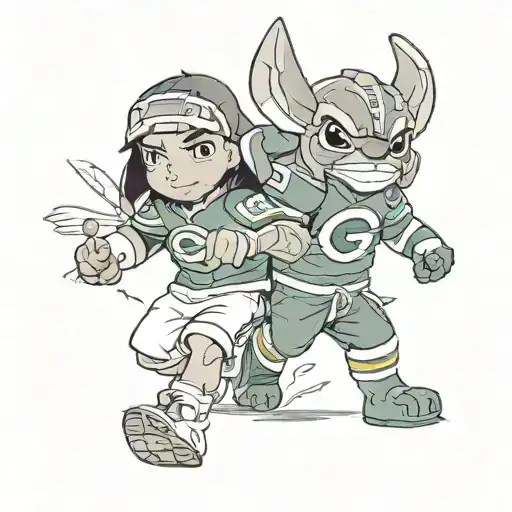 lilo and stitch in Greenbay packers jersey tattoo design idea