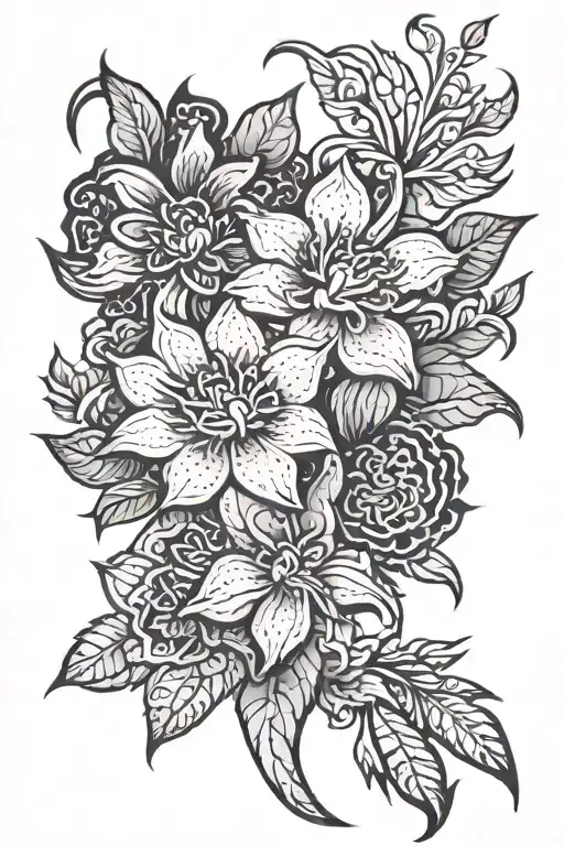 Jopan neotribal japan flowers bw tattoo design idea