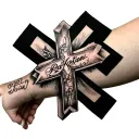 forearm large solid cross religious tattoo to remembering a loss of best friend who passed away 2/15/2022 name is paxton tattoo design idea