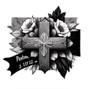 forearm large solid cross religious tattoo to remembering a loss of best friend who passed away 2/15/2022 name is paxton tattoo design idea