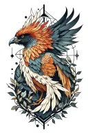phoenix with vines, celestial elements and geometric negative space, symbolizing resilience, growth, and self tattoo design idea