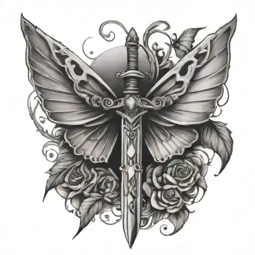 sword and butterfly wings tattoo design idea