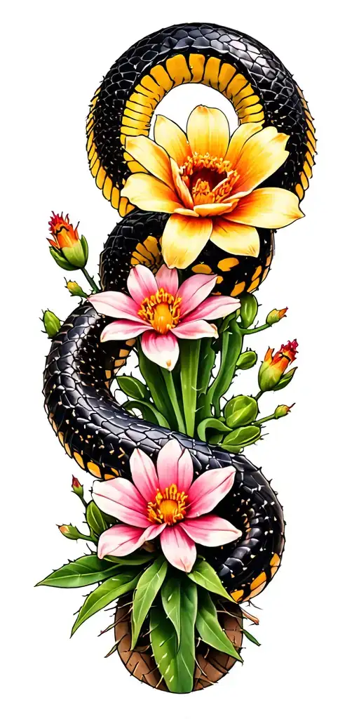 "Rattlesnake, flower, cactus " sleeve tattoo design incorporating elements tattoo design idea