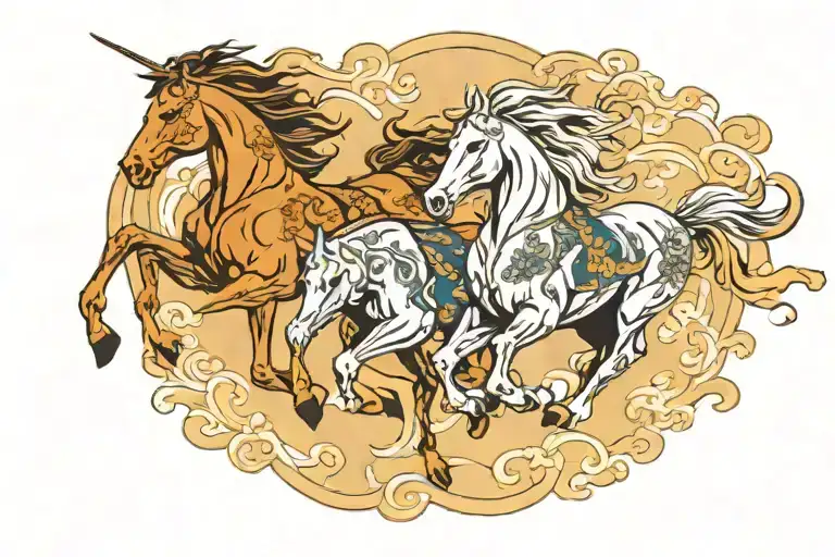 3 horses running in a direction representing tattoo design idea