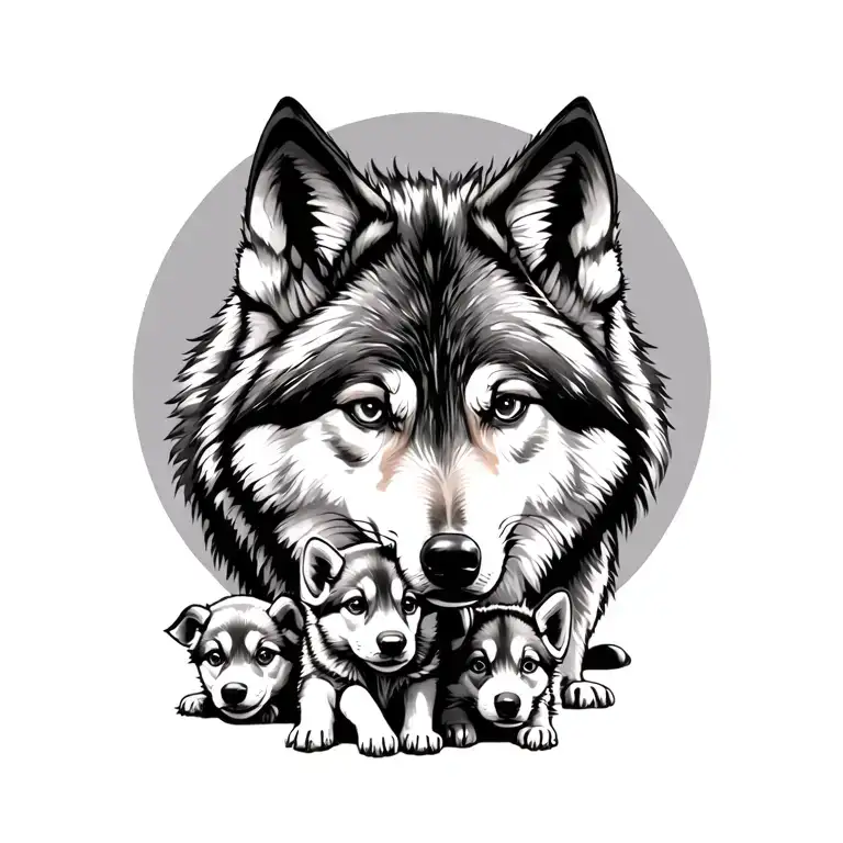 wolf and pups tattoo design idea