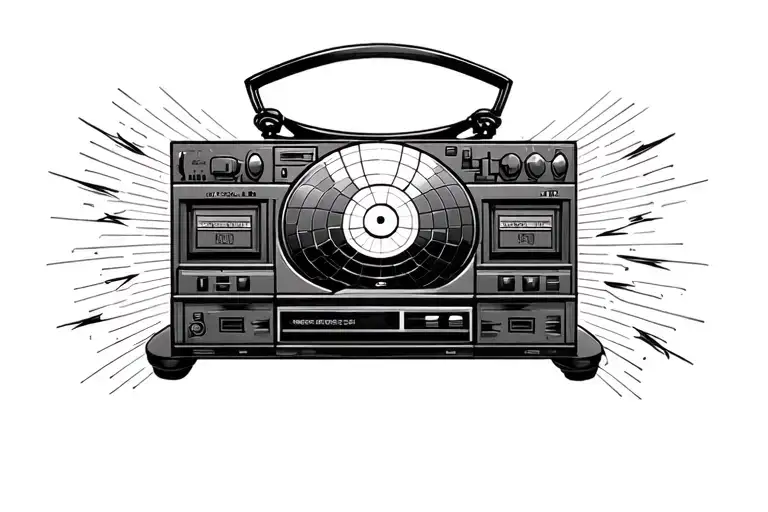 oval cd player with disco ball, thin lines, house music inspired  tattoo design idea