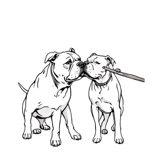 American Bully Dog And pitbull dog playing together with a stick tattoo design idea