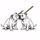 American Bully Dog And pitbull dog playing together with a stick tattoo design idea