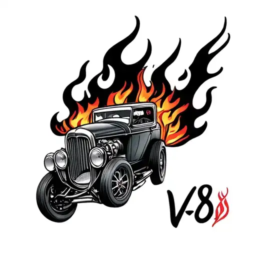 v8 engine flames tattoo design idea