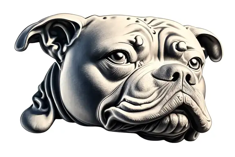 chubby buddha statue with american pitbull head tattoo design idea