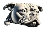chubby buddha statue with american pitbull head tattoo design idea